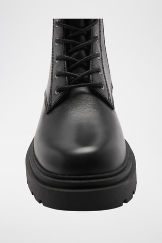Bottines cuir lacets semelle track - Noir