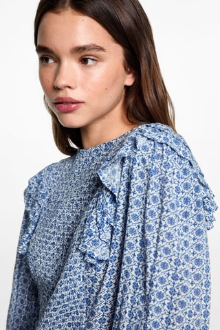 Blouse imprimée à volants - Blanc cassé