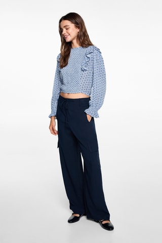 Blouse imprimée à volants - Blanc cassé