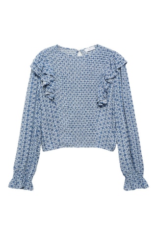 Blouse imprimée à volants - Blanc cassé