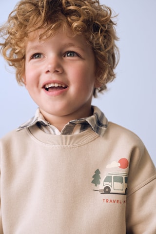 Sweat-shirt poche imprimée - Sable