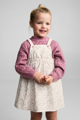 Robe chasuble coton fleurs - Écru