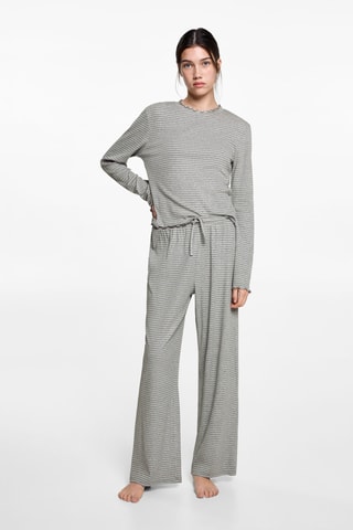 Pyjama long à rayures - Gris chiné