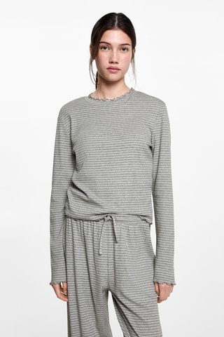 Pyjama long à rayures - Gris chiné