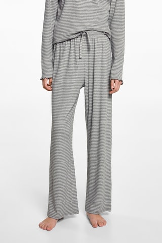 Pyjama long à rayures - Gris chiné