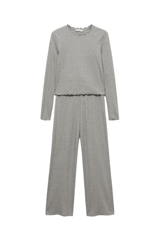 Pyjama long à rayures - Gris chiné