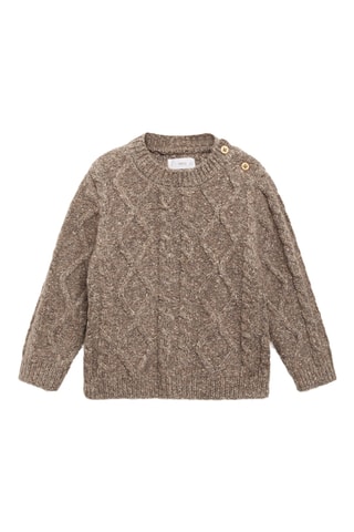 Pull-over maille torsadée boutons - Marronet blanc