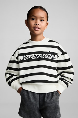 Sweat-shirt rayures détail brodé - Blanc cassé