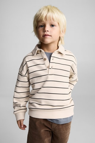 Sweat-shirt polo rayures - Écru