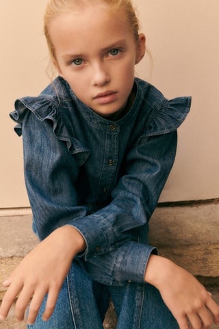 Chemise denim à volants - Bleu marine
