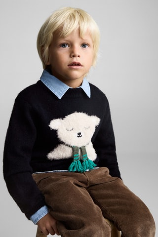 Pull-over maille ourson - Bleu marine