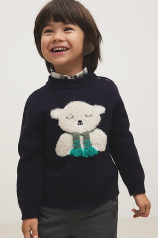 Pull-over maille ourson - Bleu marine