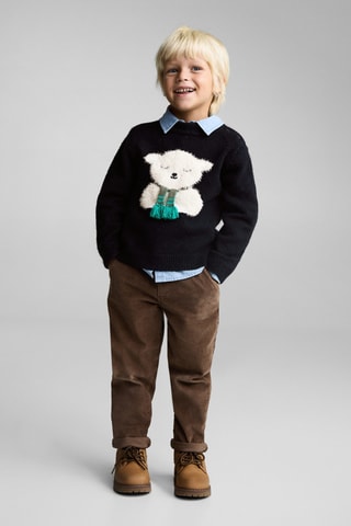 Pull-over maille ourson - Bleu marine