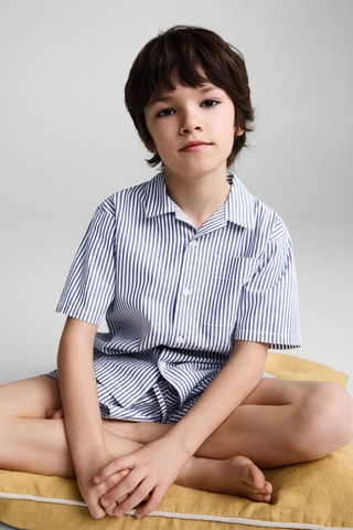 Pyjama court coton rayures - Bleu marine
