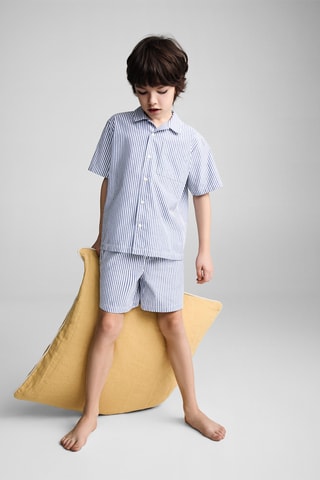 Pyjama court coton rayures - Bleu marine