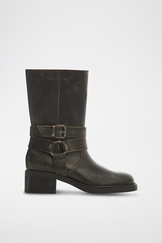 Bottes cuir boucle - Vert foncé