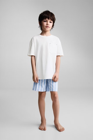 Pyjama court coton rayures - Blanc cassé