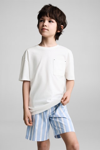 Pyjama court coton rayures - Blanc cassé