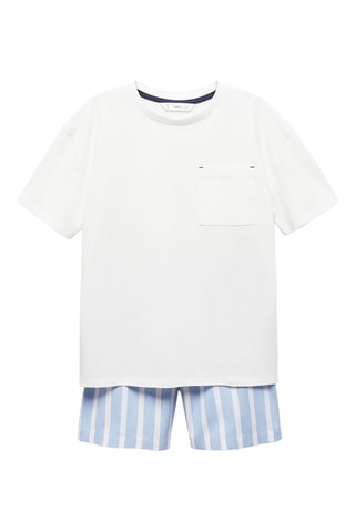 Pyjama court coton rayures - Blanc cassé