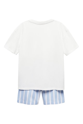 Pyjama court coton rayures - Blanc cassé