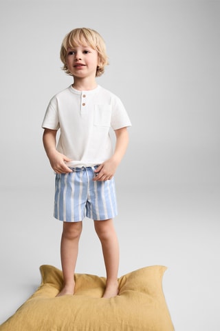 Pyjama court coton rayures - Blanc cassé
