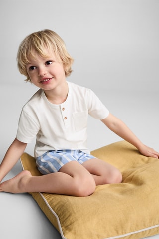 Pyjama court coton rayures - Blanc cassé