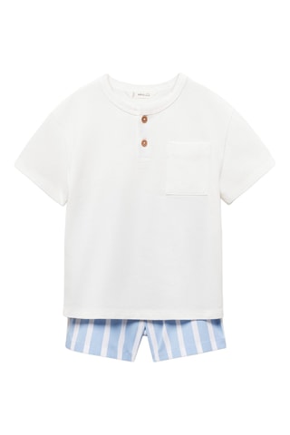 Pyjama court coton rayures - Blanc cassé