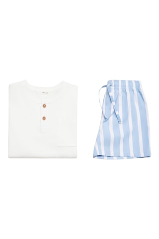 Pyjama court coton rayures - Blanc cassé