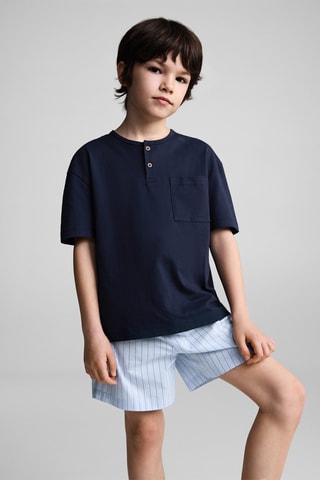 Pyjama court coton rayures - Bleu marine
