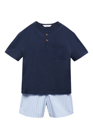Pyjama court coton rayures - Bleu marine