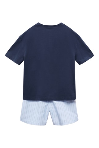 Pyjama court coton rayures - Bleu marine