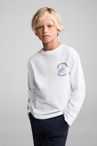 T-shirt manches longues imprimé - Blanc cassé