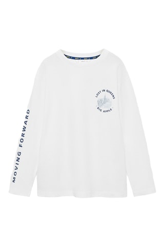 T-shirt manches longues imprimé - Blanc cassé