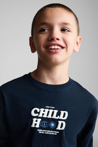 T-shirt manches longues imprimé - Bleu marine