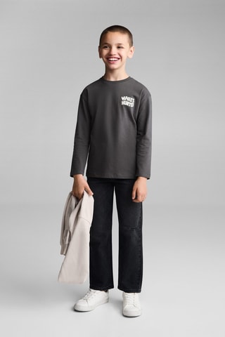 T-shirt manches longues imprimé - Anthracite