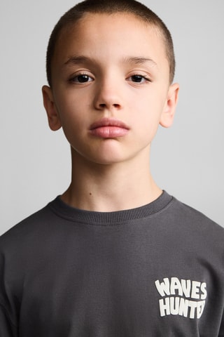 T-shirt manches longues imprimé - Anthracite