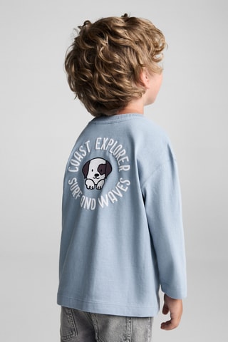 T-shirt manches longues imprimé relief - Ciel