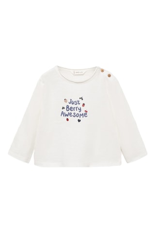 T-shirt manches longues imprimé relief - Blanc cassé