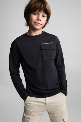 T-shirt manches longues poches - Noir