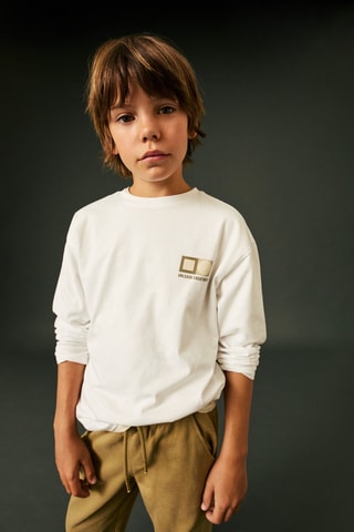 T-shirt manches longues imprimé - Blanc cassé