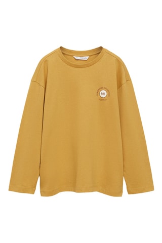 T-shirt manches longues imprimé relief - Ocre