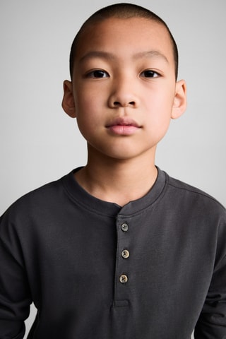 T-shirt coton boutons - Anthracite