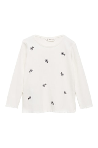 T-shirt fleurs brodées - Blanc cassé