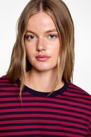 T-shirt manches longues rayures - Cerise
