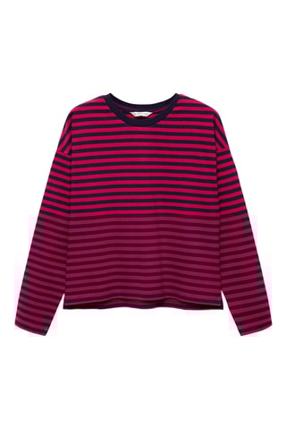 T-shirt manches longues rayures - Cerise