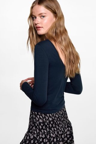 T-shirt manches longues ouverture au dos - Bleu marine