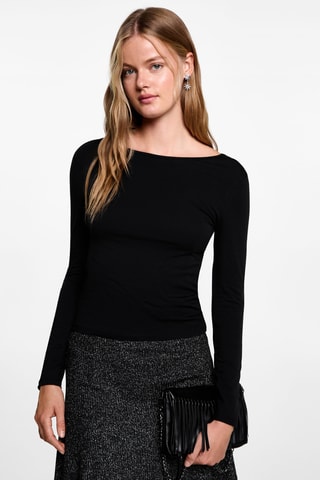 T-shirt manches longues ouverture au dos - Noir