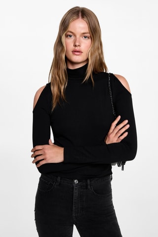 T-shirt col montant ouvertures - Noir