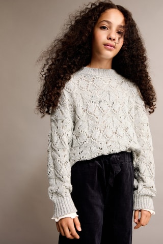 Pull-over maille ajourée Lurex - Gris clair chiné