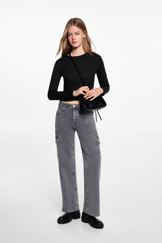 T-shirt coton détail croisé - Noir